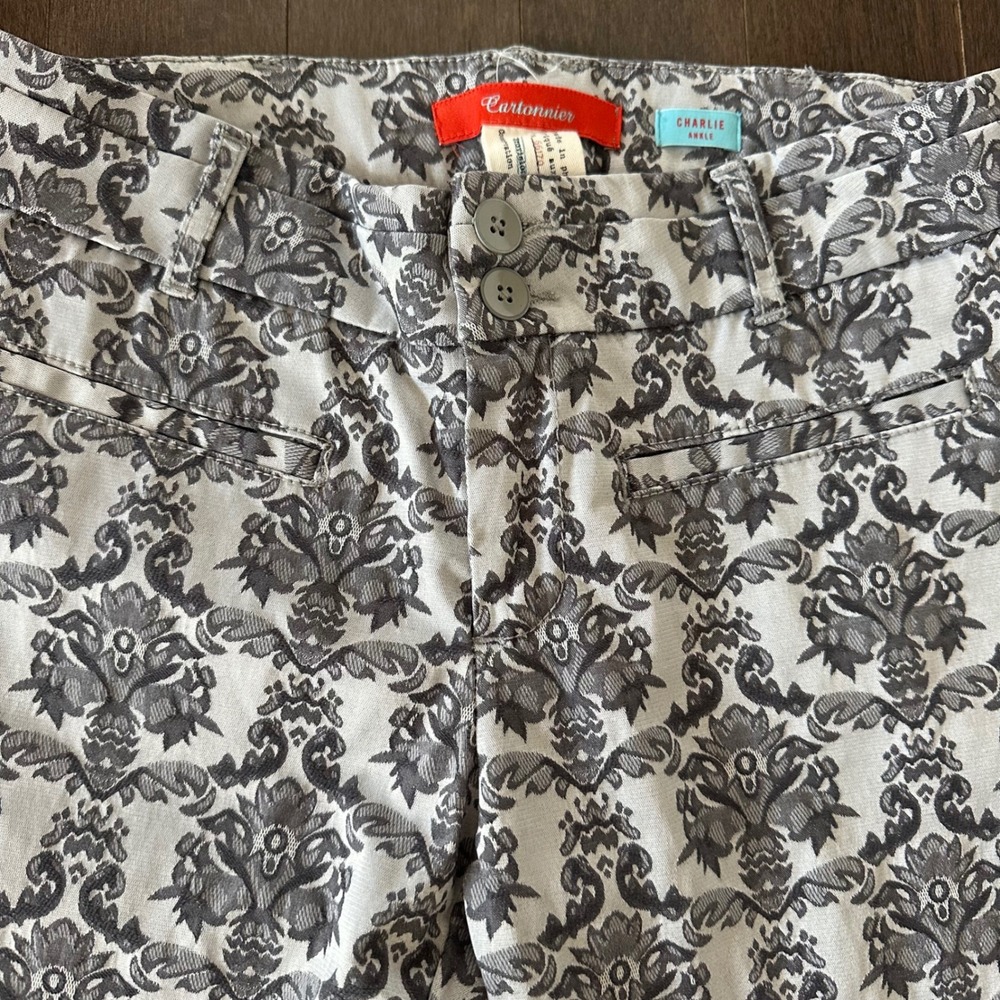 Anthropologie Cartonnier Jacquard Charlie Ankle Pants Holiday Classy Gray 4 - Picture 2 of 7